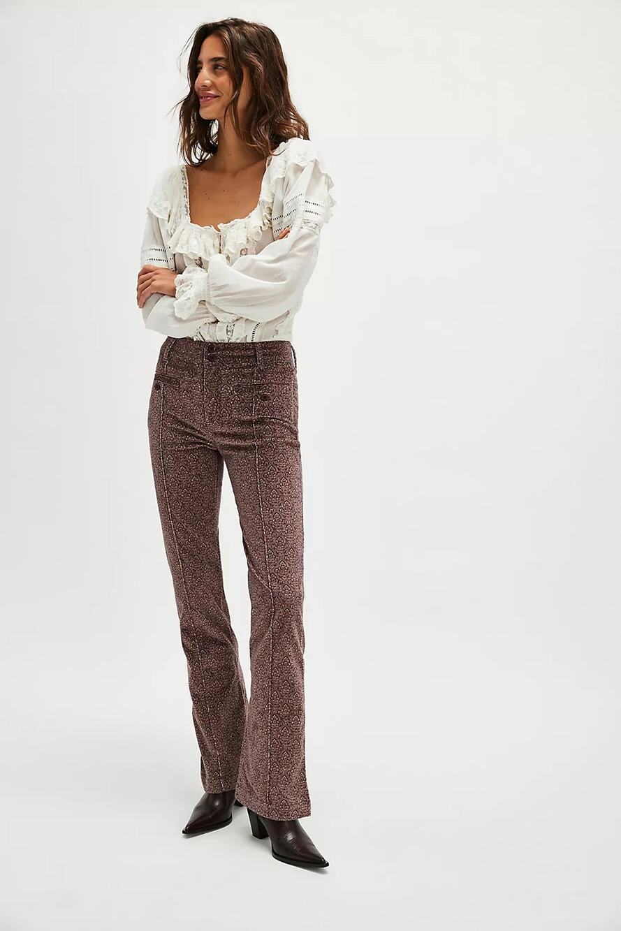NWT Free People City Line Slim Pants $178 SIZE 10 Chocolate Combo High-Rise